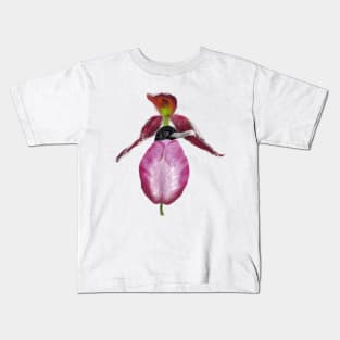 Magnificent Frigatebird + Lady Slipper Orchid Kids T-Shirt